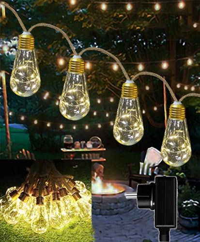 Joysing Lichterkette Außen 6M Weihnachtsbeleuchtung Strom mit 16 Glühbirnen, 8 Modi Lichterkette Glühbirnen Wasserdicht &Timer Garten Lichterkette für Terrasse Balkon Zimmer Garten Deko