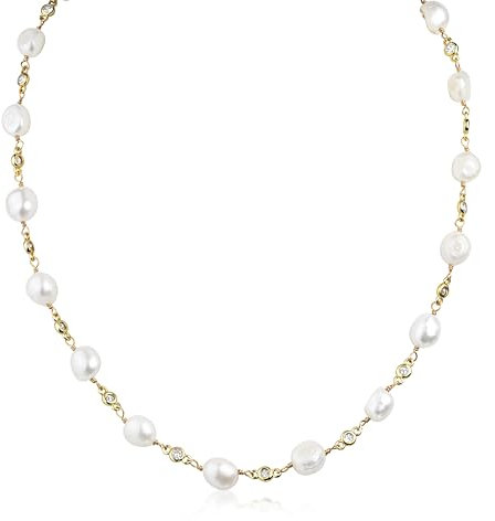 DJADEE Sweety Pearls Kette Gold vergoldet Damen Perlenkette Weiss 24 Karat Wasserfest Länge verstellbar Boho Meer Strand Goldkette Süßwasserperlen weiße Perlen UVP: 35€