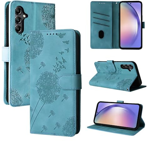 Rostsant Handyhülle für Samsung Galaxy A54 5G - Löwenzahn PU Leder Flip Case Brieftasche Tasche Hülle Magnetisch - Blau