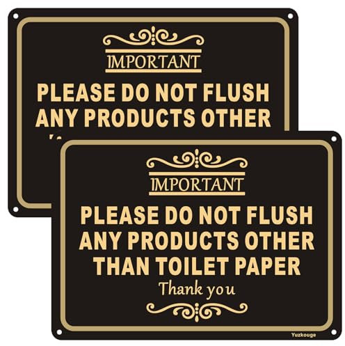 Yuzkouge 2 Pack Please Do Not Flush Any Products Other Than Toilet Paper Sign, 10 ”x7 ” Metal Sturdy Rust Aluminum Sign,Weatherproof, Fade Resistant, Easy Mounting.