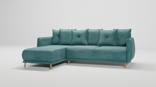 S-Style Möbel Monte Ecksofa Links Eckcouch Mit Schlaffunktion Bettkasten Sofa Für Wohnzimmer Couch Freistehende Polster Sofas Couches Mikrofaser Türkis 238 x 170 x 89 cm