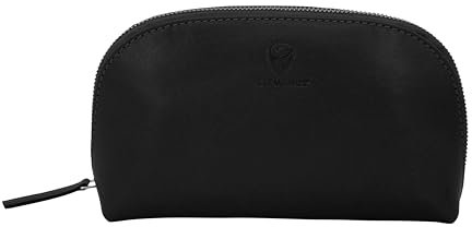 GERMANUS Kosmetiktasche Helge aus echtem Leder, Kulturbeutel, Waschtasche, Schminktasche, Clutch (Schwarz)