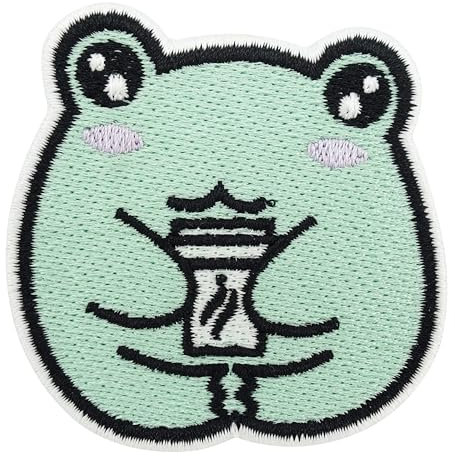 Finally Home Patch zum Aufbügeln - Kaffeepausen Frosch | Kaffee Aufnäher Patch, Süße Tier Aufbügelbilder, Patches zum Aufnähen, Cute Bügel Patches, Bügelbild Klein, Frog Flicken