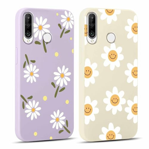 Yoedge 2 Stück HandyHülle für Huawei P30 Lite / P30 Lite New Edition Hülle 6,15, Mädchen Case Blumen Muster Aesthetic Design,Frauen Geschenk Weich Silikon Stoßfest Case, Lila Blume