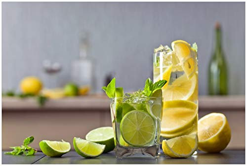 Wallario Glasbild Cocktails mit Limetten und Zitronen - 60 x 90 cm Wandbilder Glas in Premium-Qualität: Brillante Farben, freischwebende Optik