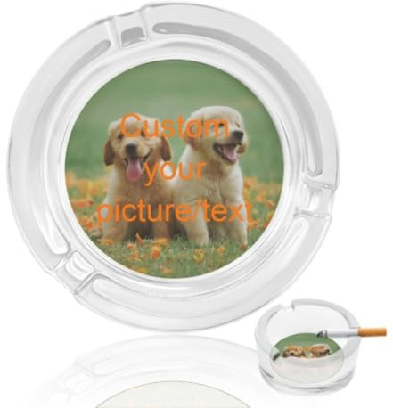 Personalisierter Glasaschenbecher,Personalisierter Foto-/Text-Zigarren-Aschenbecherhalter,Home-Office-Desktop-Desktop-Dekoration,Hotel,Büro,Garten,Bar Oder Kneipe,Bild,8.5Cm