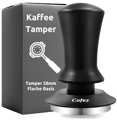 Cofez Tamper 58mm Schwarz - Präziser Kaffeestampfer für Siebträgermaschinen - Hochwertiges Barista Zubehör aus Edelstahl mit Ergonomischem Griff