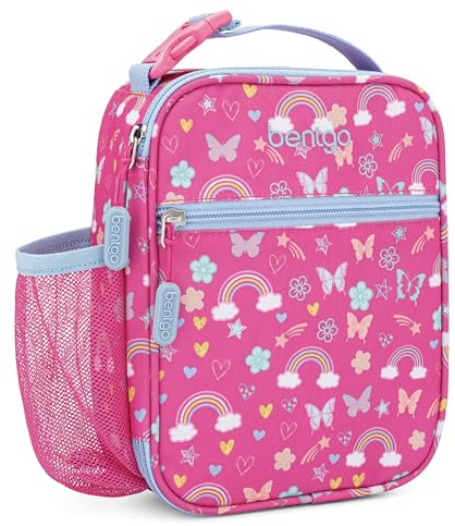 Bentgo Kids Insulated Lunch Tote - Water-Resistant, Reusable, Lightweight & Durable Lunch Bag with Water Bottle Holder & Mesh Pocket, Fits Lunch Box & Water Bottle - Ideal for Ages 3+ (Rainbow)
