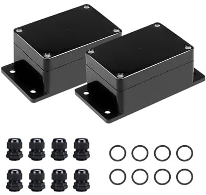 2 Stück Abzweigdose Wasserdicht IP66, 100×68×58mm ABS Verteilerdose Außen mit 8 Anschlüsse Montieren, Elektrozubehör Gehäuse, Electronic Projekt Box, Abzweigkasten, Elektrische Anschlussbox, Schwarz