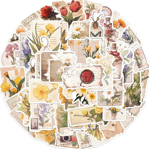 50 Stück Blumenzeit Aufkleber Wasserflaschen Aufkleber Buchzubehör für Laptop, Journaling, Scrapbook für Erwachsene und Teenager