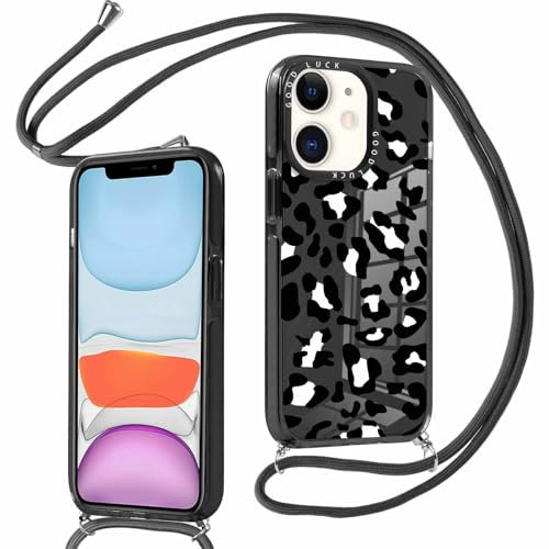 Foonary Transparent Case for Apple iPhone 11 6.1 Inch with Drawstring, Cute Aesthetic Pattern Adjustable Necklace Cover, Silicone Protective Case with Cord Lanyard for iPhone 11, Leopard 01