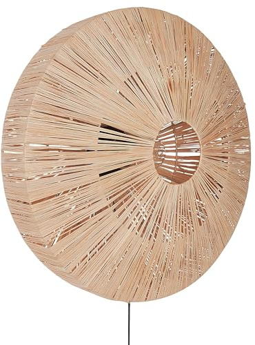 Beliani Wandlampe aus Stroh natürlich rund Boho Stil modern Lumut
