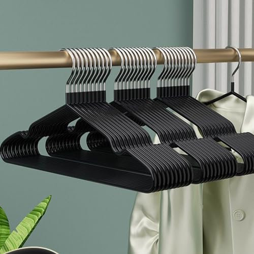 Grucce appendiabiti in metallo (40 cm) – 30 pezzi salvaspazio per adulti, carico con vestiti pesanti, grucce con scanalatura antiscivolo per cappotti, pantaloni (nero)