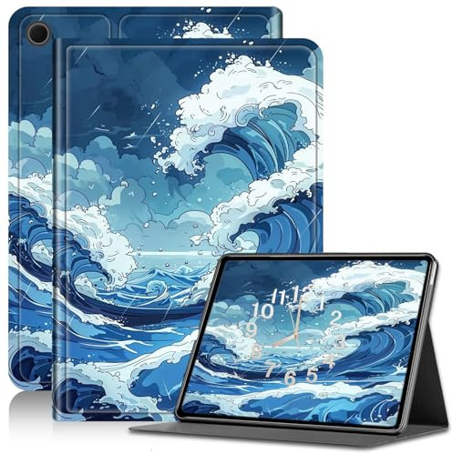 Case for Amazon Fire HD 10 Tablet 10.1 (9th /7th /5th Generation 2019 2017 2015 Release), PU Leather HD 10 Case Adjustable Stand Shockproof Smart Cover with Auto Wake/Sleep, Waves Ocean