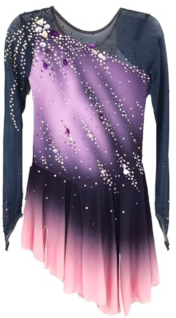 LIUHUO Eiskunstlaufkleid für Mädchen und Damen, eleganter Farbverlauf, Qualität, Kristalle, Wettkampf-Skate-Rock