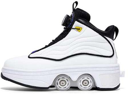 WLOWS Deformations-Rollschuhe, Skating-Schuhe, automatische Wanderschuhe, unsichtbare Verformung, Rollschuhe, 2-in-1, abnehmbare Riemenscheiben, Weiß, 34