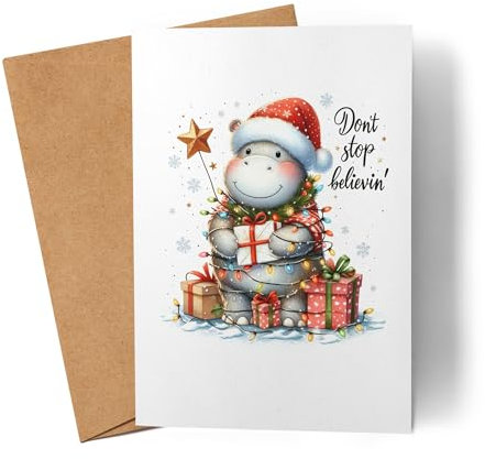 Lilavie-Design Don't Stop Believin' Lustiges Nilpferdmotiv Karte Weihnachtskarte witziges Design Weihnachten