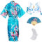 CRFASIBE Japanese Kimono Robe for Women, Traditional Japanese Party Costume, Peacock Robe Dressing Gown, Kimono Mask Hand Fan Socks Set(Blue,XL)