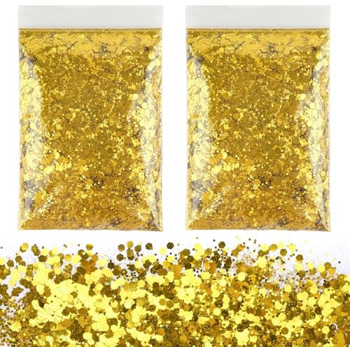Glitzerpulver zum Basteln,100g Groß Glitzer Gold,Glitzer zum Weihnachten Basteln Kerzen,Glitzerpulver für Nägel Gesicht DIY Epoxidharz Kartenbasteln
