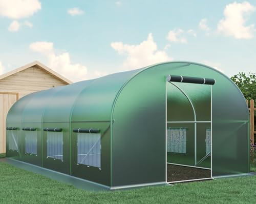 Magna One® Folien-Gewächshaus 3x6 m Tomatengewächshaus mit Stahlrahmen|Treibhaus Folientunnel |Folienzelt mit Tür und Fenster Frühbeet