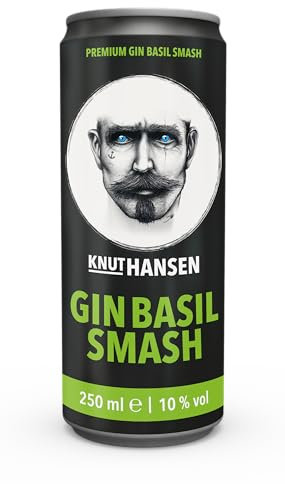 KNUT HANSEN Gin Basil Smash | Trinkfertig gemixt | Geschmack von Basilikum und Zitrone | 10% vol. |1 x 250ml Dose