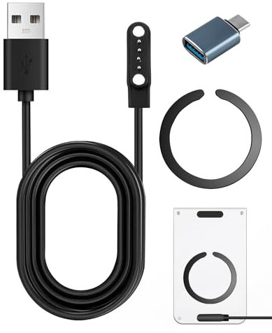 Ladekabel, 4-polig, 7,62 mm, USB, kompatibel mit PLAUD Note AI-Diktiergerät, inklusive 60 cm 4-poligem schwarzem magnetischem USB-Ladekabel, Magnetring und USB-Typ-C-Adapter, Diktiergerät, Zubehör-Set