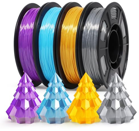 EONO Silk TPU Filament 1.75mm 4×250g Flexibles TPU mit Seidenglanz – Shore 95A – Gold, Silber, Blau, Lila – Glänzendes & Elastisches 3D Drucker Filament