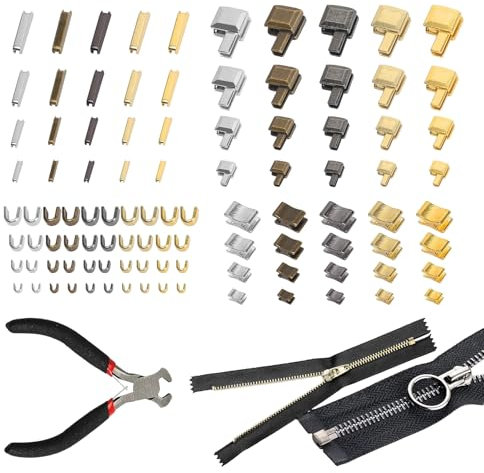 FULHANY100 Pezzi Kit Di Riparazione Con Cerniera - Zipper Repair Kit - Riparazione Cerniere Lampo - Adatto Per Abbigliamento, Valigie, Borse, Giacche, Jeans, Con Strumenti Di Taglierina (5 Colori)
