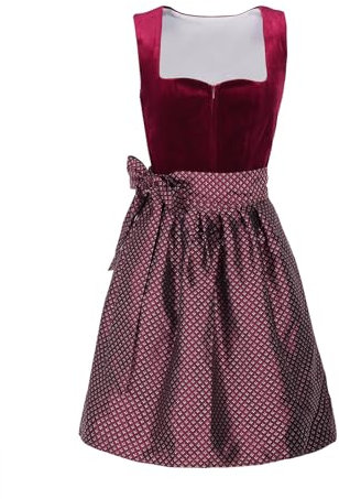 Rot Dirndl Samt Damen Midi- Trachtenkleid Lang Elegant Trachten Kleid+Dirndlschürzen, Off Shoulder Dirndlkleid Frauen Dirndl-Komplettsets Trachtenmode Dirndelkleide Bavarian Oktoberfest Outfit