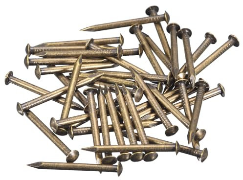 sourcing map 70Pcs Small Tiny Nails 2x25mm(DXL) Tiny Brass Nails Hardware Round Head Brass Nail for Wooden DIY Projects Decorative Boxes Household, Bronze Tone