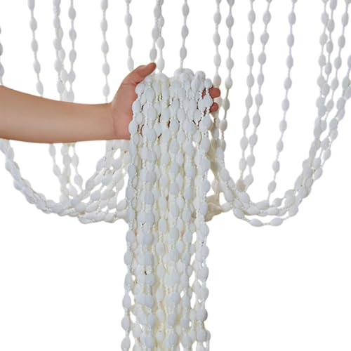 Rideau à fils pour portes et fenêtres - Rideau de perles décoratif de porte de cour avec design à glands, séparateur de pièce élégant perlé pour salon, chambre, salon de beauté ou placard (blanc)