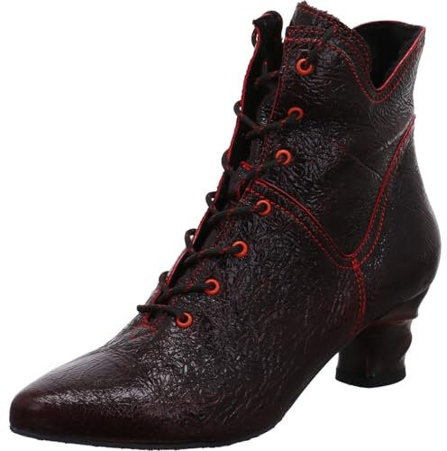 Simen Damen Schnürstiefelette in Schwarz aus Echtleder mit Lack, Knitteroptik und Akzente in Rot. schwarz/rot Gr. 41