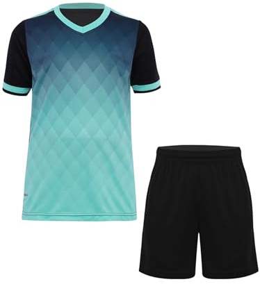 Sinleey Set Trainingsanzug Sportanzug Sommer Jungen Kinder Kurzarm T-shirt Trikot mit Kurze Hosen Jogginganzug Fußball