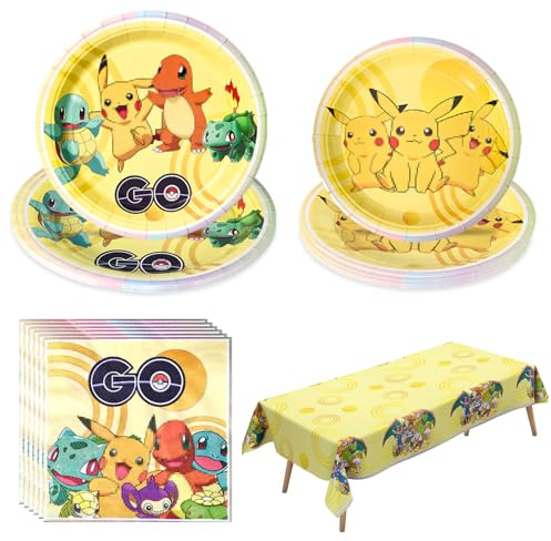 GOACRS Partygeschirr Set, 41 Stück Cartoon Anime Pappgeschirr mit Pappteller Servietten Tischdecke, Bunte Papier Teller, Kinder Geburtstag Party Geschirr Tischdeko Zubehör für 10 Personen