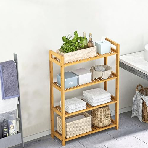 TWSOUL Badezimmerregal, Bücherregal mit 4 Ebenen, Küchenregal, Schuhregal, Blumenregal, Standregal aus Bambus, Multifunktionales Bambus Regal, für Bad, Wohnzimmer, Flur, Küche (70 x 25 x 100 cm)
