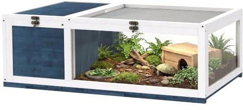 PawHut Schildkrötenhaus aus Holz mit Haupthäusern für Schildkröten Blau | Aufklappbare Oberseite, Schildkrötengehege, Outdoor-Reptilienkäfig, Terrarium für Reptilien, Eidechsen, Schlangen