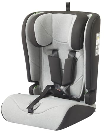 Mobelys Auto Kindersitz 76-105 cm bis 36 kg ab 15 Monaten, ECE R129 i-Size Booster Seat 100-150 cm - 12 Jahre, mit Abnehmbarem Bezug, Extra Kopfpolsterung, Verstellbare Gurte, Hellgrau