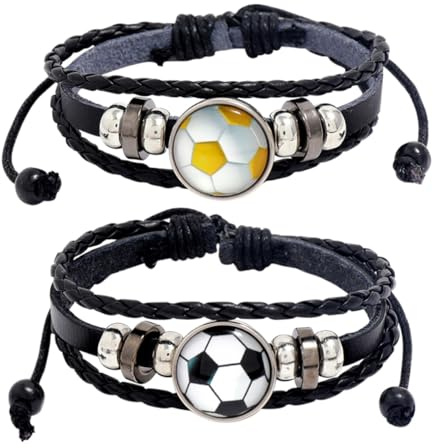 PRETYZOOM Fußball Armband 2 Stück Perlen Armband Schwarz Weiß Gelb Weiß Fußballfans Schmuck Modisch Herren Geschenk