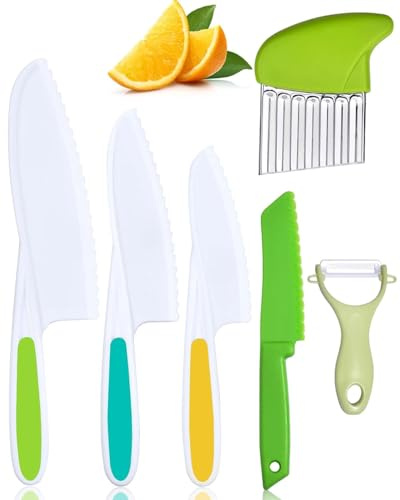 JUKOTA Set di 6 coltelli da cucina per bambini, oltelli di Sicurezza per Bambini,di sicurezza, per tagliare frutta o verdura, regalo perfetto per compleanno, per bambini dai 3 anni