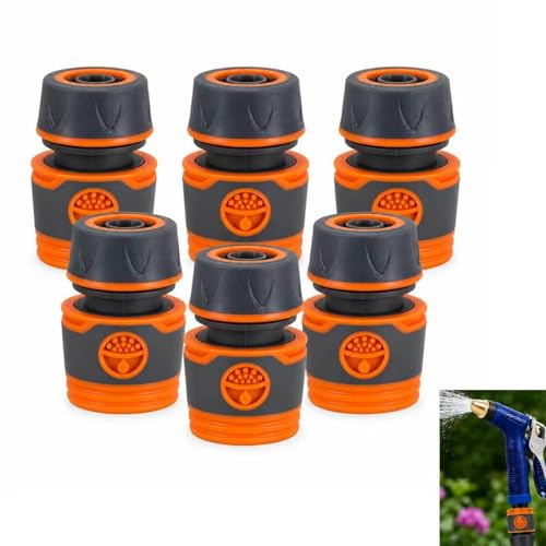 VBK 6 Pièces Raccord Tuyau Arrosage 1/2 Pouce, Connecteur avec Stop Eau pour Tuyau Jardin, Embout Orange à Déconnexion Automatique pour Arrosage Lavage Auto