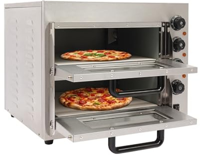 Horno eléctrico para pizza de doble piso, 3000 W, 50-350 ℃, control preciso de la temperatura, 1-60 minutos, función de temporizador, 20 l, acero inoxidable 201, con ventana resistente al calor, para