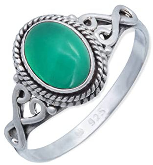 mantraroma Damen Ring Silber mit Stein grünen Onyx Edelstein grün ausgefallen verspielt