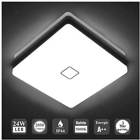 Öuesen Deckenleuchte LED 24W Wasserdichte Lampe Decke Moderne quadratische 2050lm Kühles Weiß 5000K LED Deckenlampe Badezimmer Schlafzimmer Küche Wohnzimmer Korridor Balkon Flur Bad