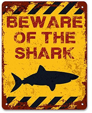 Norma Lily Metallschild mit Aufschrift Beware of the Hai, Vintage-Stil, 30 x 20 cm.