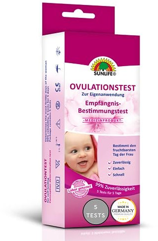 SUNLIFE Ovulationstest 1 x 5 Stück I präzise & sichere Ovulationstests 25 mlU/ml I Eisprung Teststreifen mit 99% Zuverlässigkeit I Kinderwunsch Fruchtbarkeitstest für Frauen