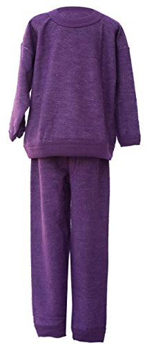 Cosilana Kinder Schlafanzug 2-teilig, Woll-Frottee 100% Wolle (kbT) (128, Pflaume)