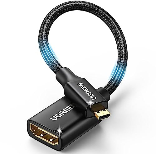 UGREEN 4K Micro HDMI auf HDMI Adapter 4K@60Hz 1080P Nylon Geflecht Micro HDMI Kabel 3D eARC/ARC HDR VRR kompatibel mit Raspberry Pi 5/4, Hero Black, ODROID usw, 25cm(Schwarz)