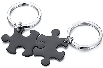VNOX 2 PCS Edelstahl Puzzle Schlüsselanhänger Herz Personalisierte Schwester Schlüsselanhänger mit Gravur Liebe Freundschaft Geschenke für Freunde BFF Familie Schwarz