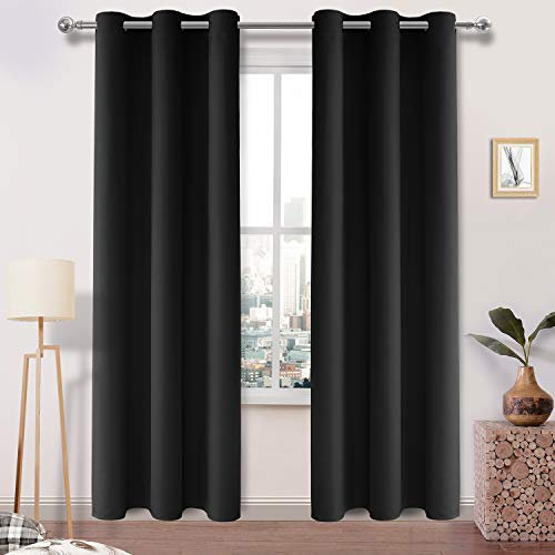 DWCN Black Blackout Curtains for Living Room - Eyelet Thermal Curtains & Drapes for Bedroom - 46 x 90 Inch 2 Panels