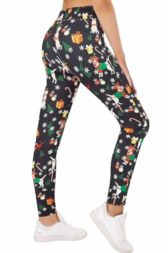 Rave on Friday Damen Leggings Weihnachten Druck Sport Lang Elegant Yoga Pants Blickdicht High Waist Frauen Laufhose Fitnesshose Trainingshose Sportleggins Streetwear S-XL